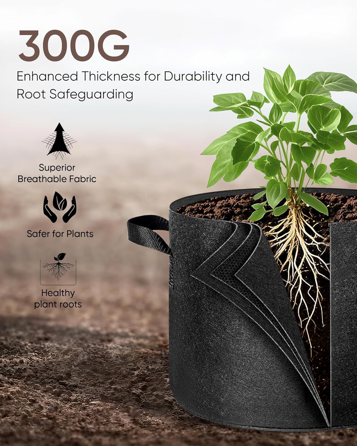 The Growing 5 Pack 30 Gallon Fabric Grow Bags，Thickened Aeration Nonwoven Fabric Plant Pots with Durable Handles,Heavy Duty 300G Planter Pot for Tomato, Fruits, Vegetables and Flowers, Black