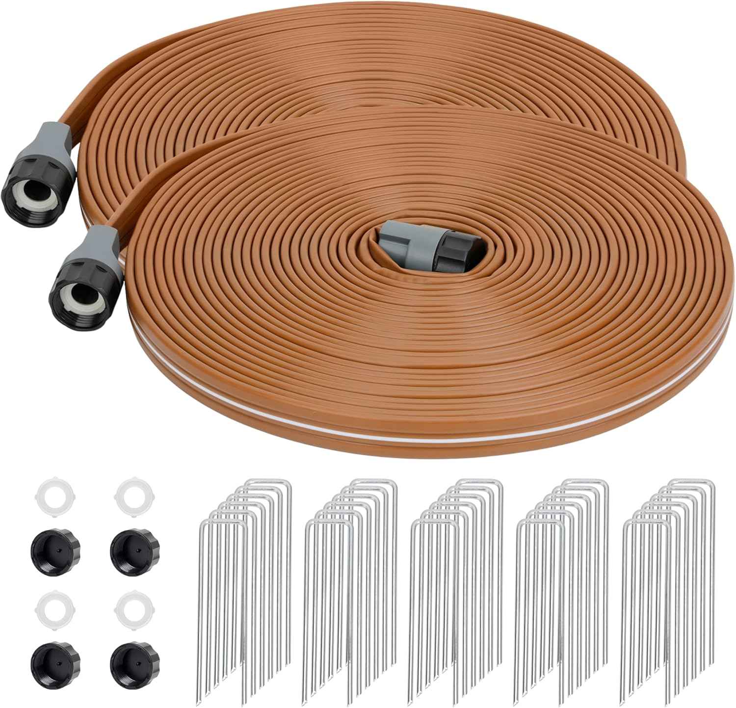 Sprinkler Soaker Hose 100 FT, Watering Hose with Holes, High-Efficiency Water-Saving Sprinklers System for Lawn and Garden with Staples 50FT × 2Pack