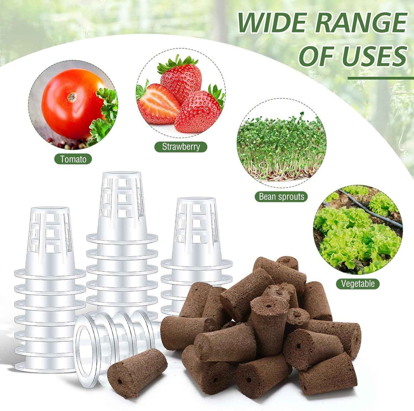 Ziliny 200 Pcs Grow Sponges Pods Kit, Includes 100 Grow Sponges, 100 Root Plant Basket, Root Growing Kit Replacement Pod Cups Hydroponic Pods Garden Accessories for Indoor Herb Growing System