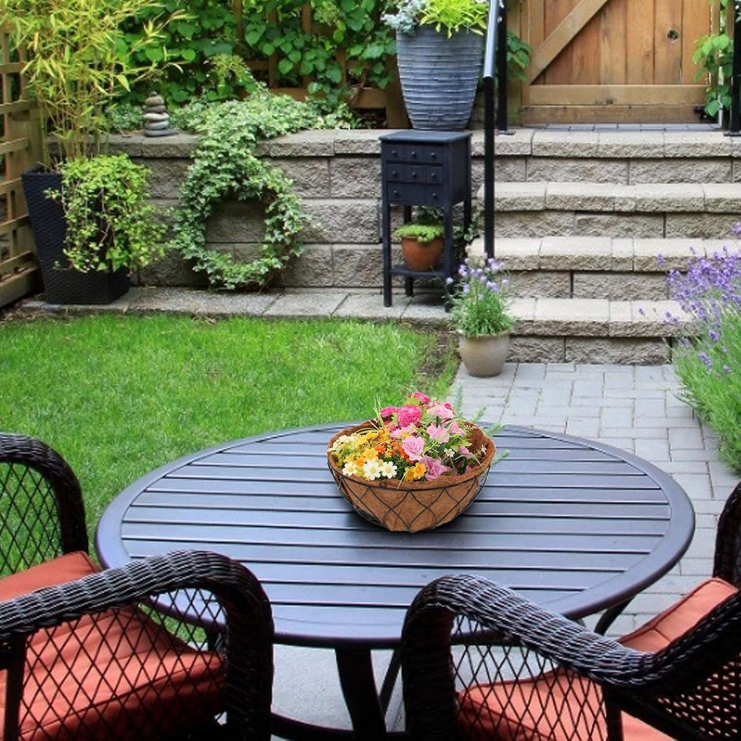 EROCK 2PCS Round Replacement Coco Liner for Hanging Basket - 24 inch Foldable Coco Pad for 16/14 / 12 inch Coconut Fiber Plant Basket Liner, Garden Planter Flower Pot (Round)