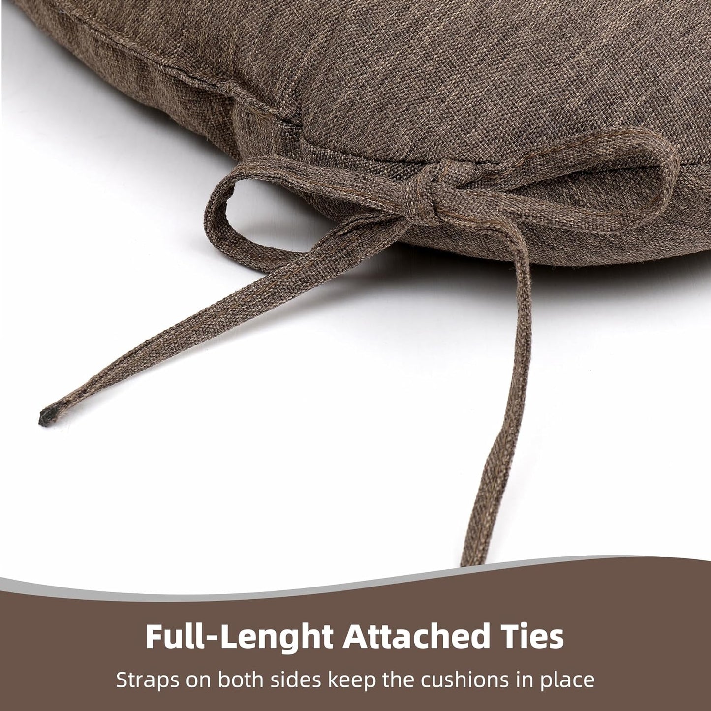 RACE LEAF Patio Chair Cushions 19x19 4 Pack, Thickened Heavy Duty Outdoor Cushions Stain & Water Resistant Non-Slip Ties Tufted (Brown)
