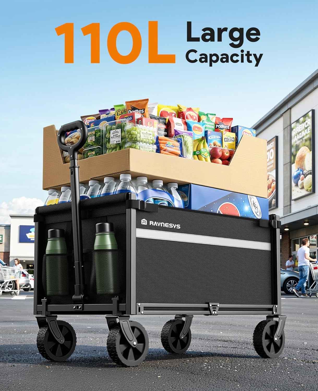 Wagons Carts Foldable, Collapsible Wagon Cart Foldable, 220LBS Heavy Duty Folding Wagon Carts with Wheels, Portable Utility Cart for Grocery Sports Garden Shopping Camping