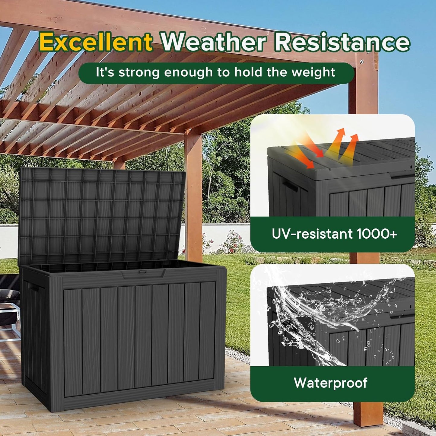 47 Gallon Outdoor Deck Box,Storage Lockable Waterproof Patio Furniture,Garden Tools,Cushions,Pool Accessories Outside Storage Resin Box(Black)