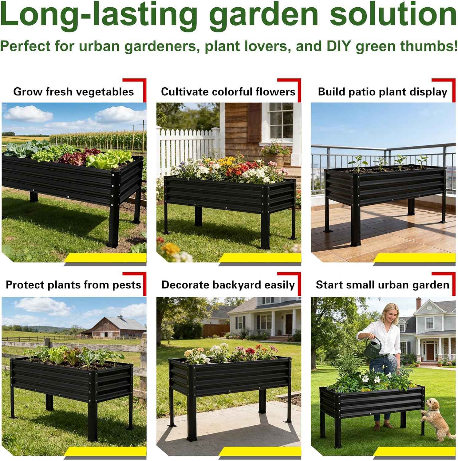 Large Galvanized Raised Garden Bed Outdoor with Legs, Load Capacity 1200LB, 48x26x30in Raised Garden Bed, for Backyard/Patio/Balcony/Gardening/Vegetables Flowers, Black
