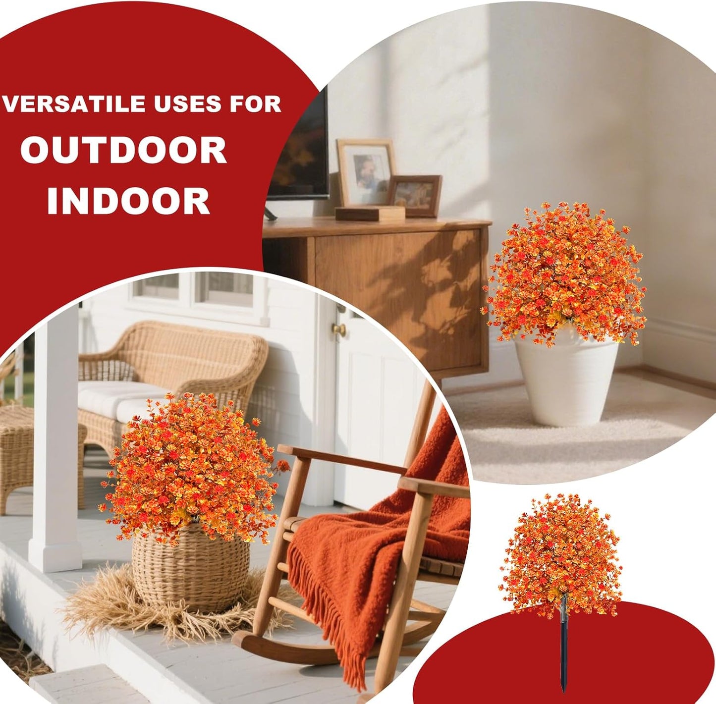 2 Pack Artificial Boxwood Topiary Ball Trees with Fall Flowers & Ground Spikes for Outdoor, UV Resistant Artificial Shrubs Faux Plants Fake Bushes Look Real for Garden Porch Yard Patio