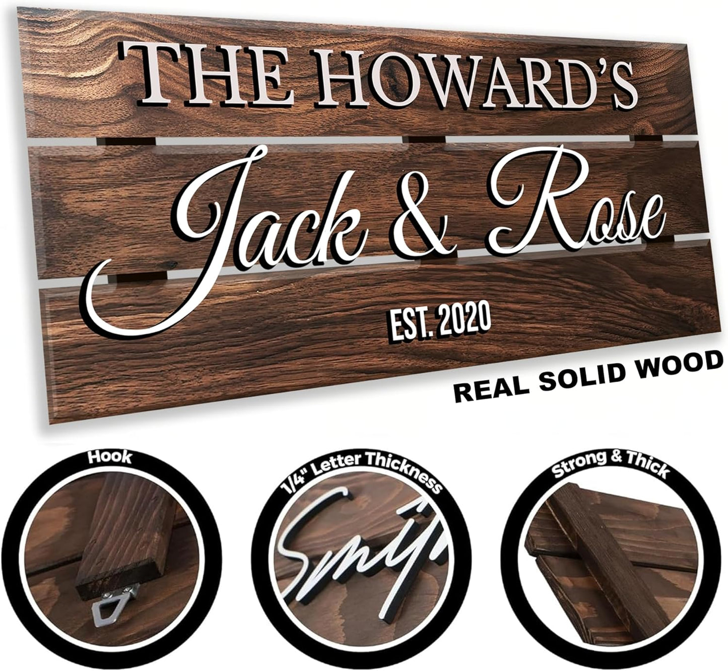 Personalized Solid Wood Family Name Plate with Couples Names, Special Anniversary with Date of Establishment, Unique Wedding Gift, Rustic Home Decor, Christmas Gifts for Wife or Husband