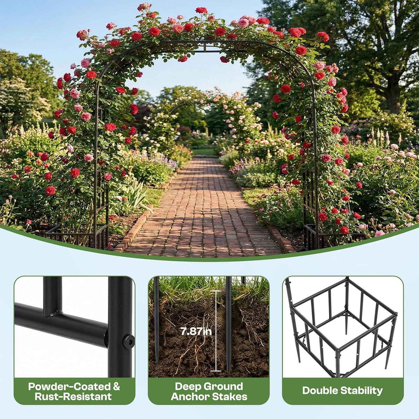 Garden Arch with Planter Boxes, Metal Arbor Trellis for Climbing Plants Outdoor, Heavy Duty Iron Archway for Wedding Ceremony Party Backyard Lawn Patio Decor, Black