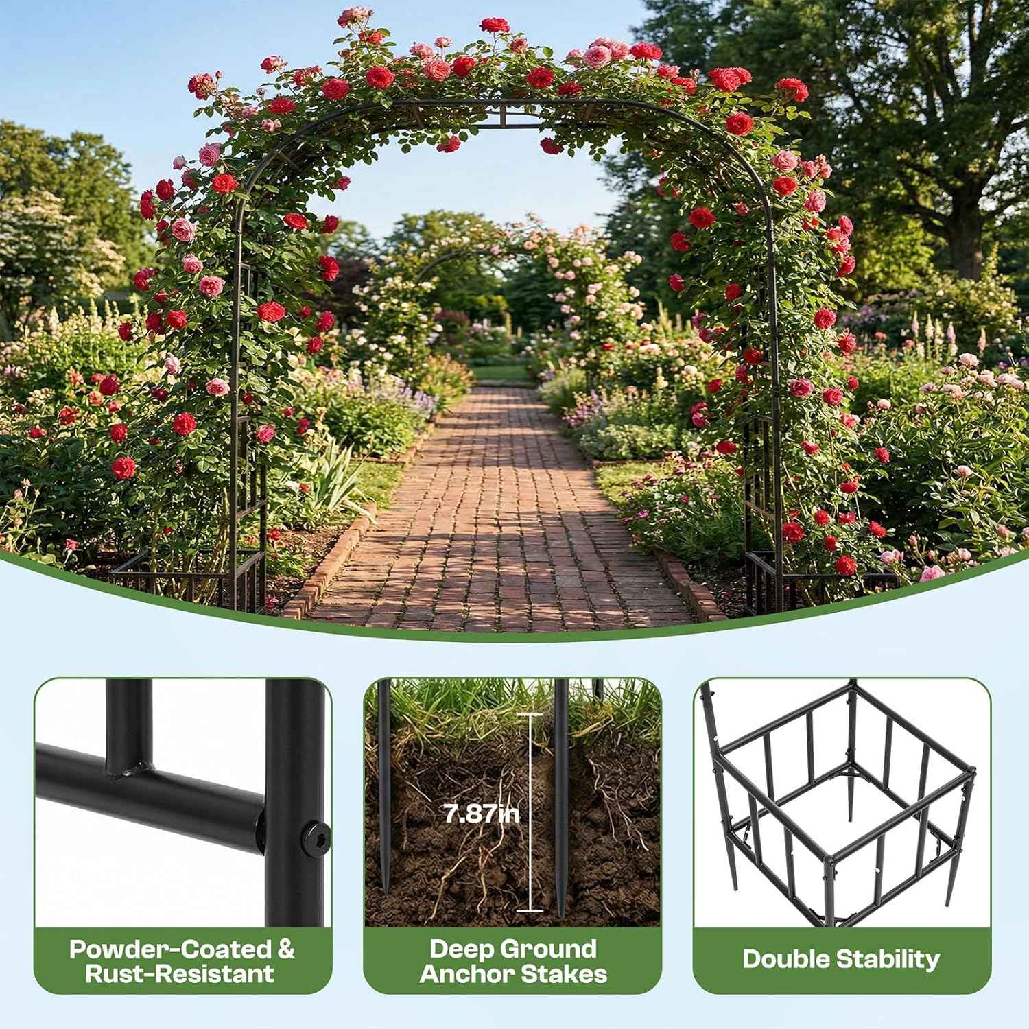Garden Arch with Planter Boxes, Metal Arbor Trellis for Climbing Plants Outdoor, Heavy Duty Iron Archway for Wedding Ceremony Party Backyard Lawn Patio Decor, Black