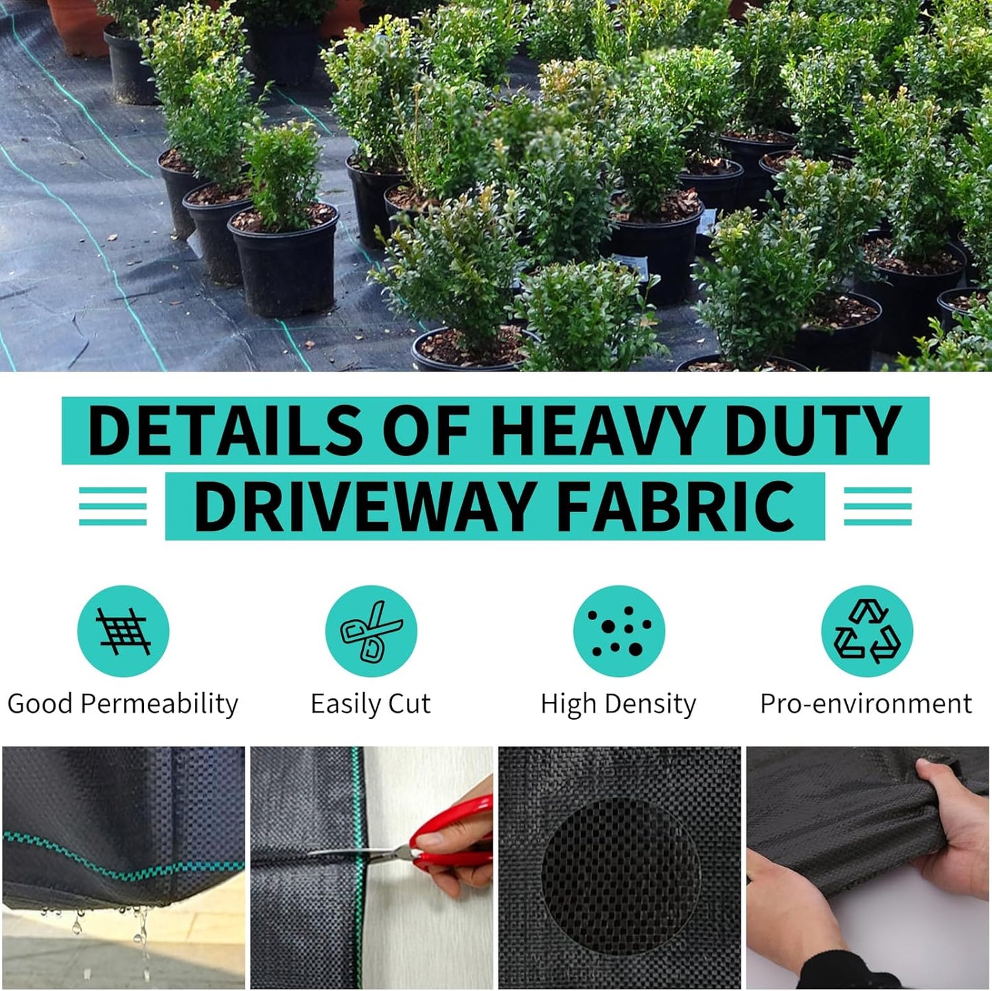 4ftx100ft Heavy Duty Weed Barrier Landscape Fabric – Durable Woven Driveway Garden Cloth for Weed Control, Ground Cover, Landscaping – Long-Lasting Geotextile Fabric – 3.2oz