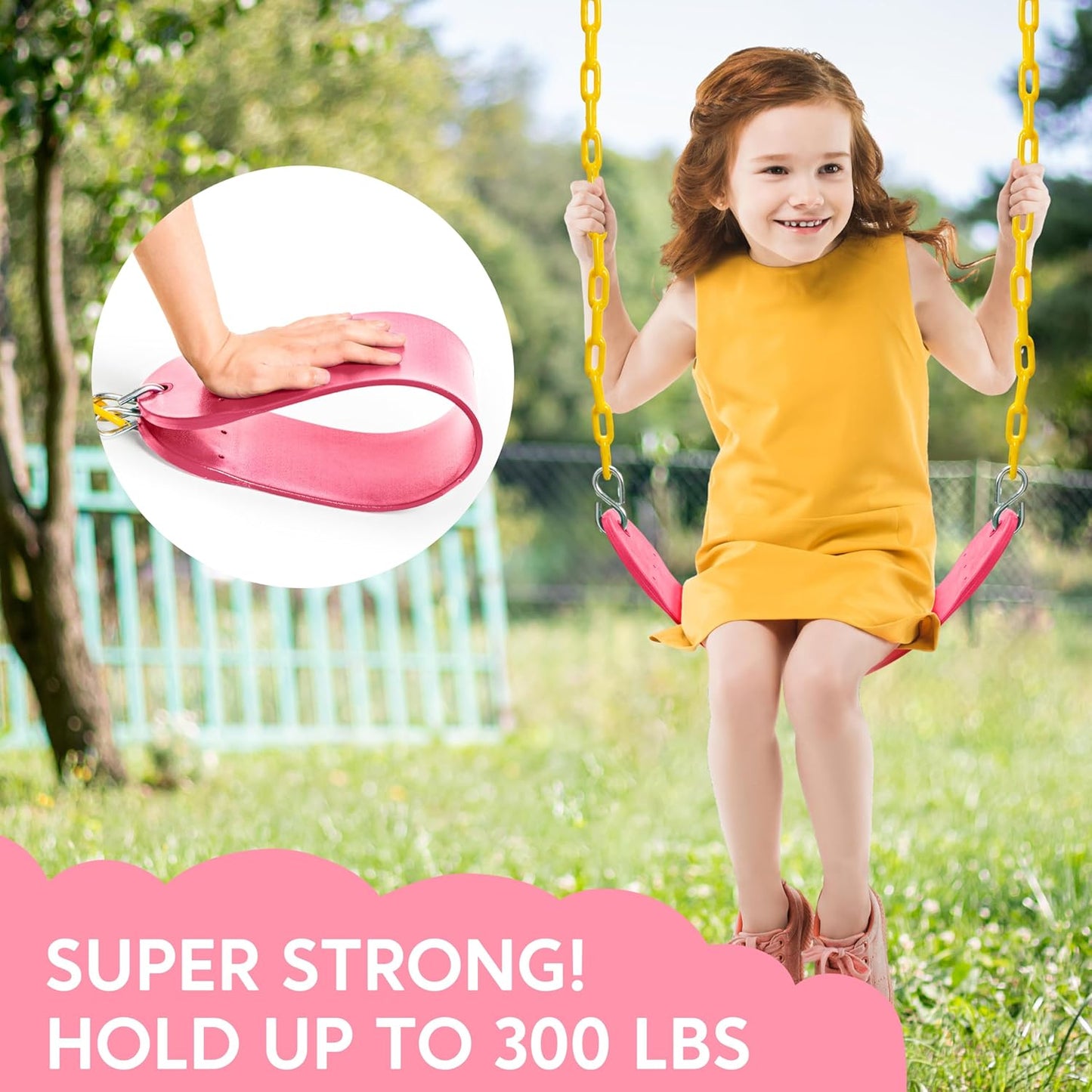 TURFEE Swings for Outdoor Swing Set -SwingSeat Replacement Kits with Heavy Duty Chains - Backyard Swingset Playground Accessories for Kids (Pink)