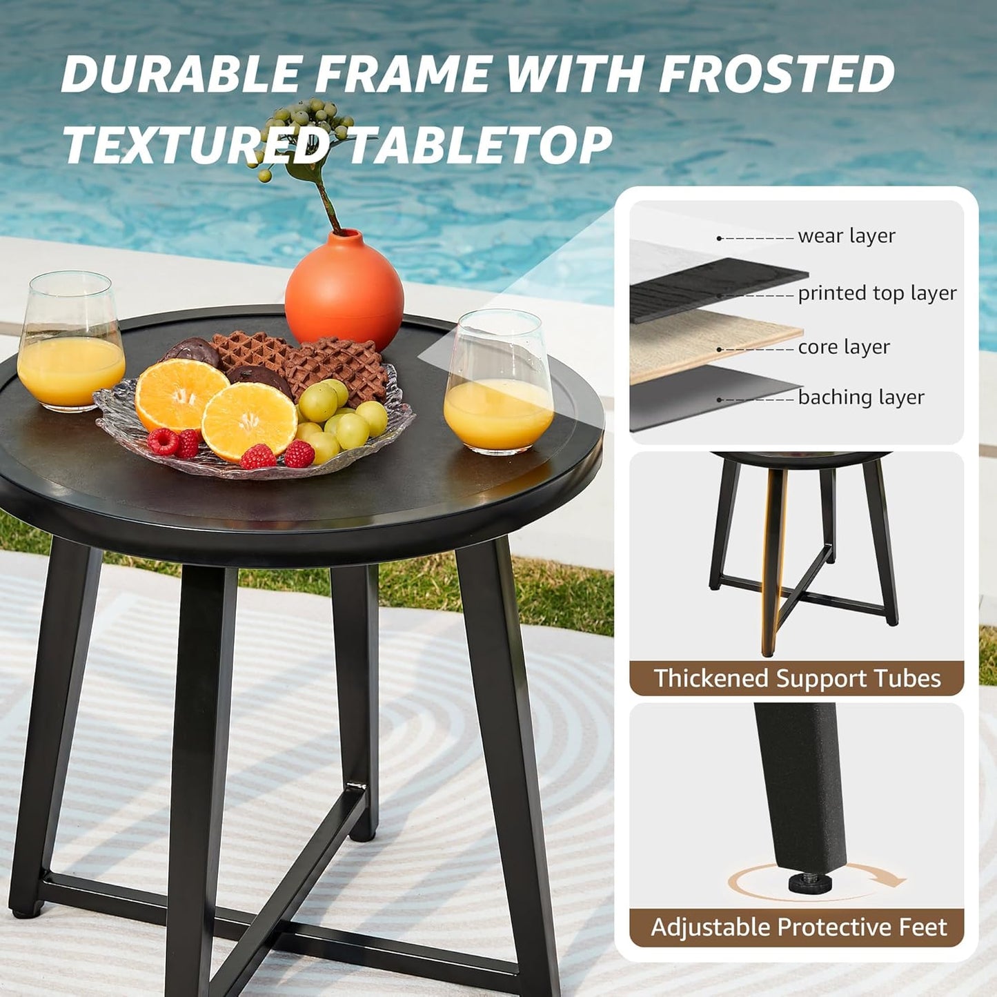 NATURAL EXPRESSIONS Outdoor Patio Chair Set 3 Pieces Furniture Conversation Sets with Porch Chairs Metal Table for Balcony Yard Garden Lawn Poolside