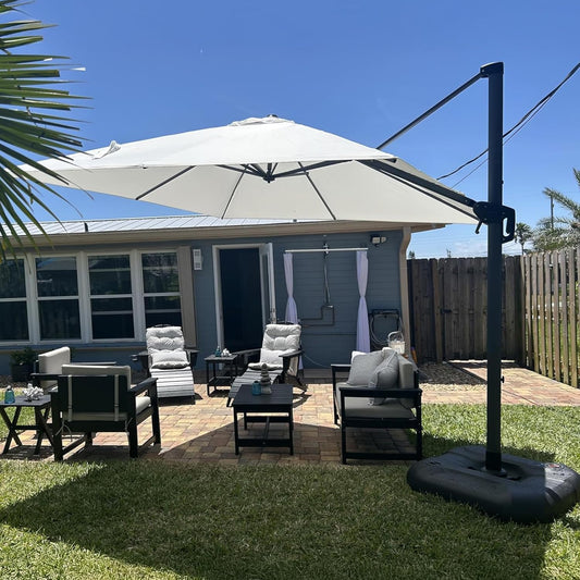 PURPLE LEAF 8 Feet Patio Umbrella Outdoor Cantilever Square Umbrella Aluminum Offset Umbrella with 360-degree Rotation for Garden Deck Pool Patio, White