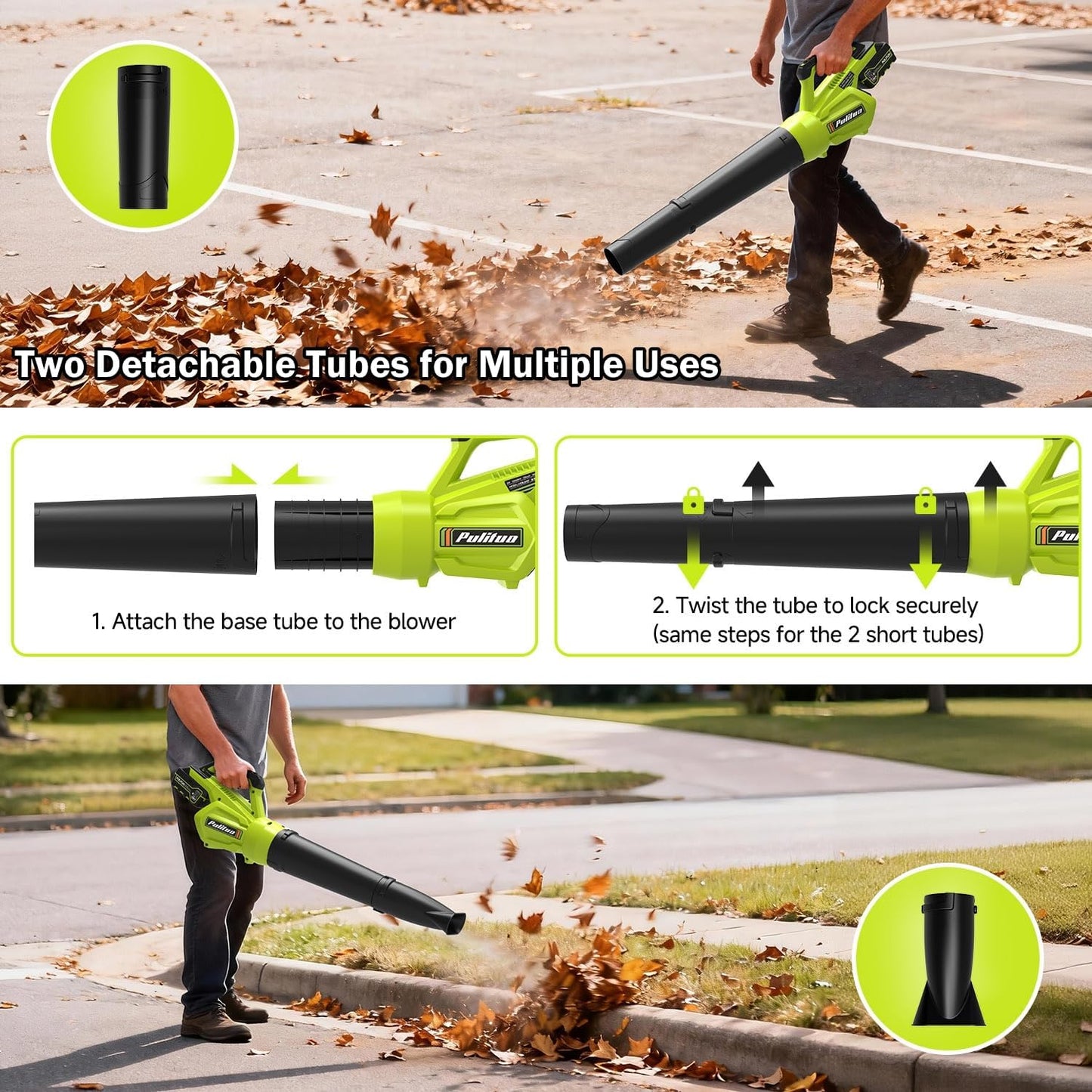 PULITUO Leaf Blower Cordless, 500CFM/ 125MPH Lightweight Cordless Blower with 2X 4.0 Batteries and Fast Charger, Variable Speed Battery Leaf Blowers for Lawn Care, Leaves, Grass, Patio, Yard