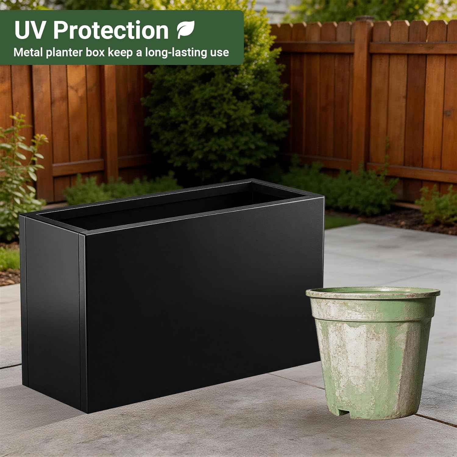 Metal Planter Box 30” x 12” x 16”, Heavy Duty Tall Rectangle Planter Box with with Drainage Holes & Rust-Proof Coating, Modern Outdoor/Indoor Black Planter Box for Porch, Garden, Patio, Yard