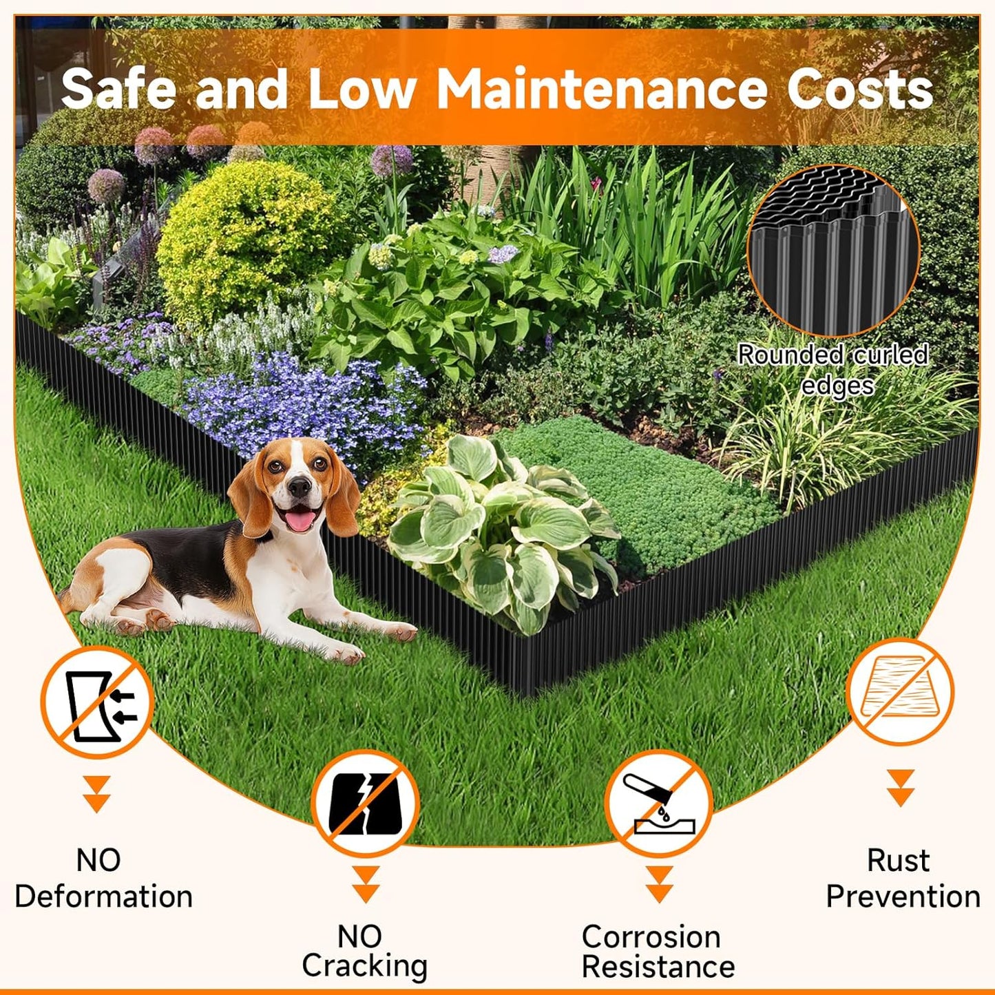 Corrugated Garden Edging,8"×20Ft Galvanized Steel Landscape Edging & Lawn Edging Border,Metal Garden Border for Flower Beds,Garden,Lawn,Raised Beds & Tree Surrounds(Black)