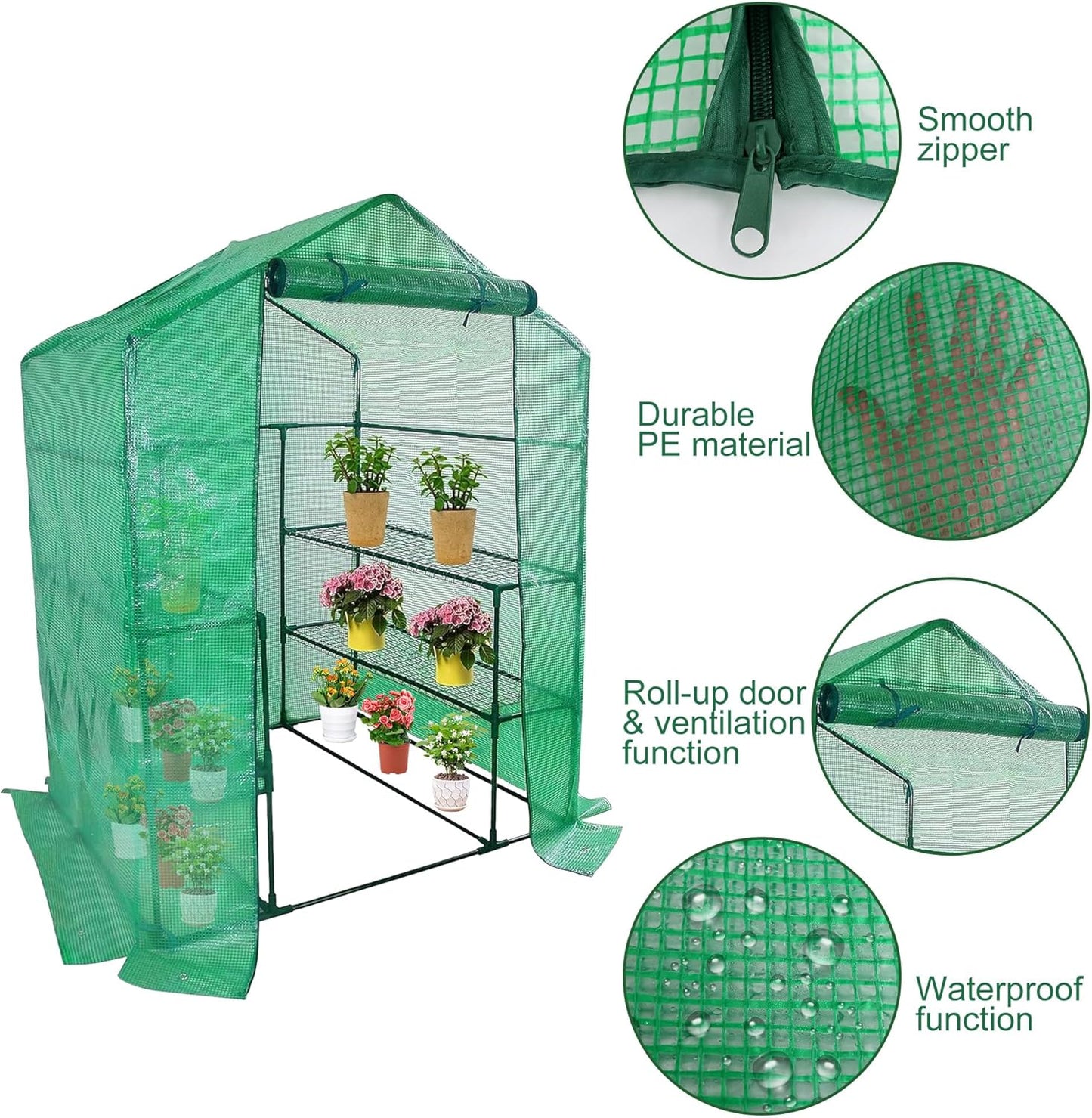 Walk-in Greenhouse Replacement Cover with Roll-Up Zipper Door- 56"x56"x76" PE Plant Gardening Greenhouse Cover for Gardening Plants Cold Frost Protection Wind Rain Proof (Frame Not Include)