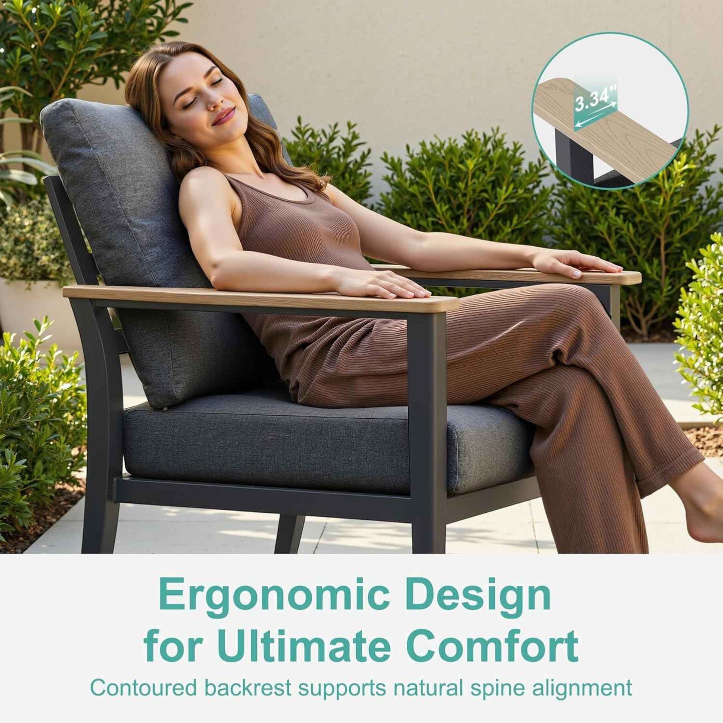 Aluminum Outdoor Patio Furniture Set with Swivel Rocking Chairs 7-Seat, Patio Sectional Sofa Patio Conversation Set with 55,000 BTU Fire Pit Table & High Backrest, Dark Grey