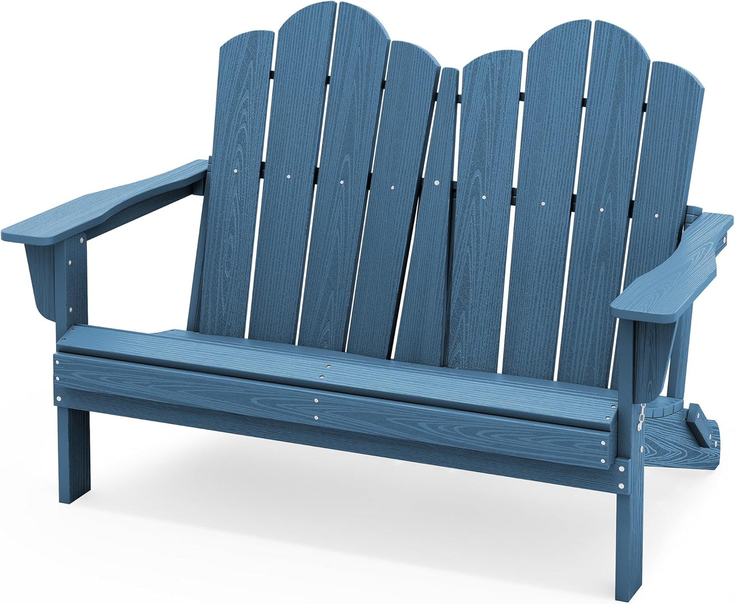 SERWALL Outdoor Folding Adirondack Bench, HDPE All-Weather Adirondack Loveseat, 660 lbs Capacity, Foldable Outdoor Patio Bench for Deck, Lawn, Garden, Navy