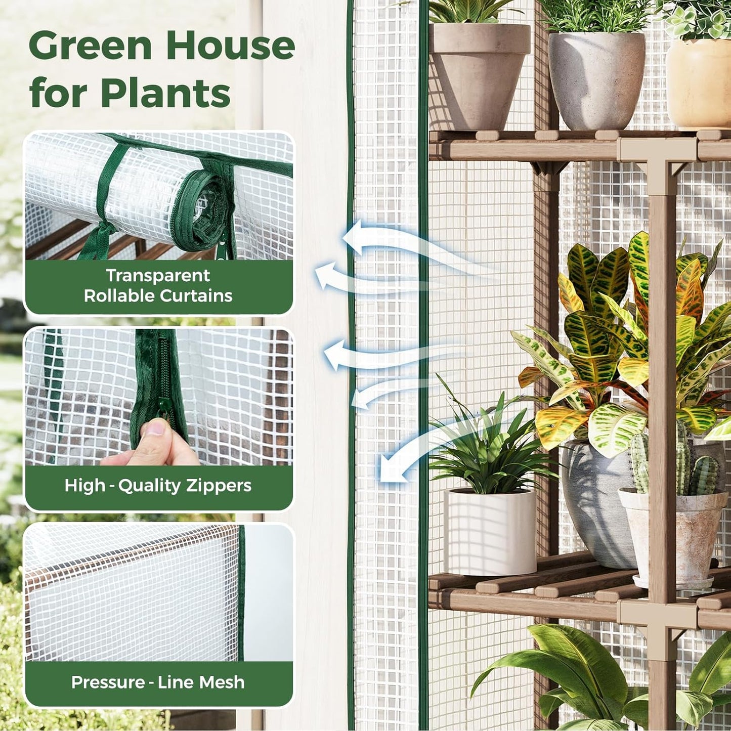 Bamworld 23 x 17 x 54-Inch Mini Greenhouses for Outdoors Portable Green House with PE Cover Sturdy Eucalyptus Wood Frame Small Greenhouse for Winter Plant Frost Protection Plant Garden Hot House