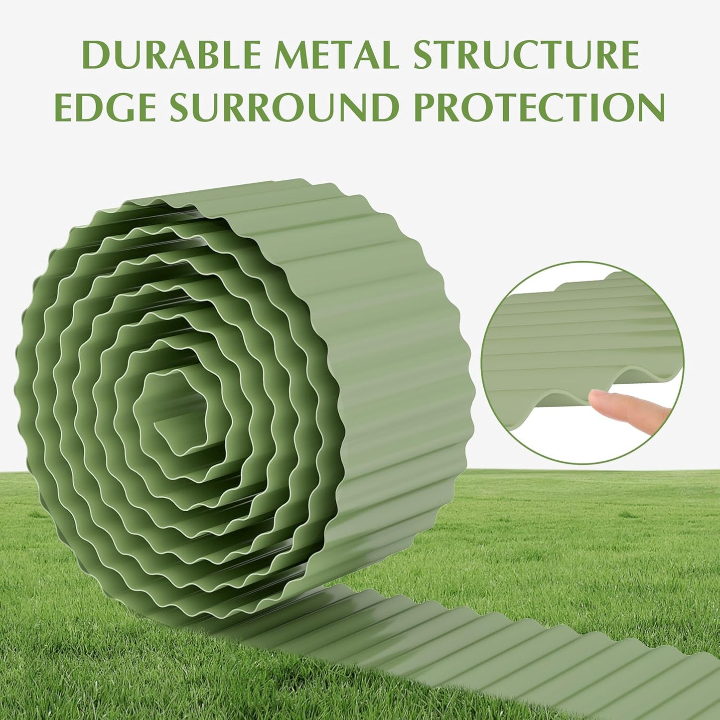Metal Garden Edging Border, Corrugated Steel Landscaping, DIY for Lawn (Green, 6 Inch x 20FT)