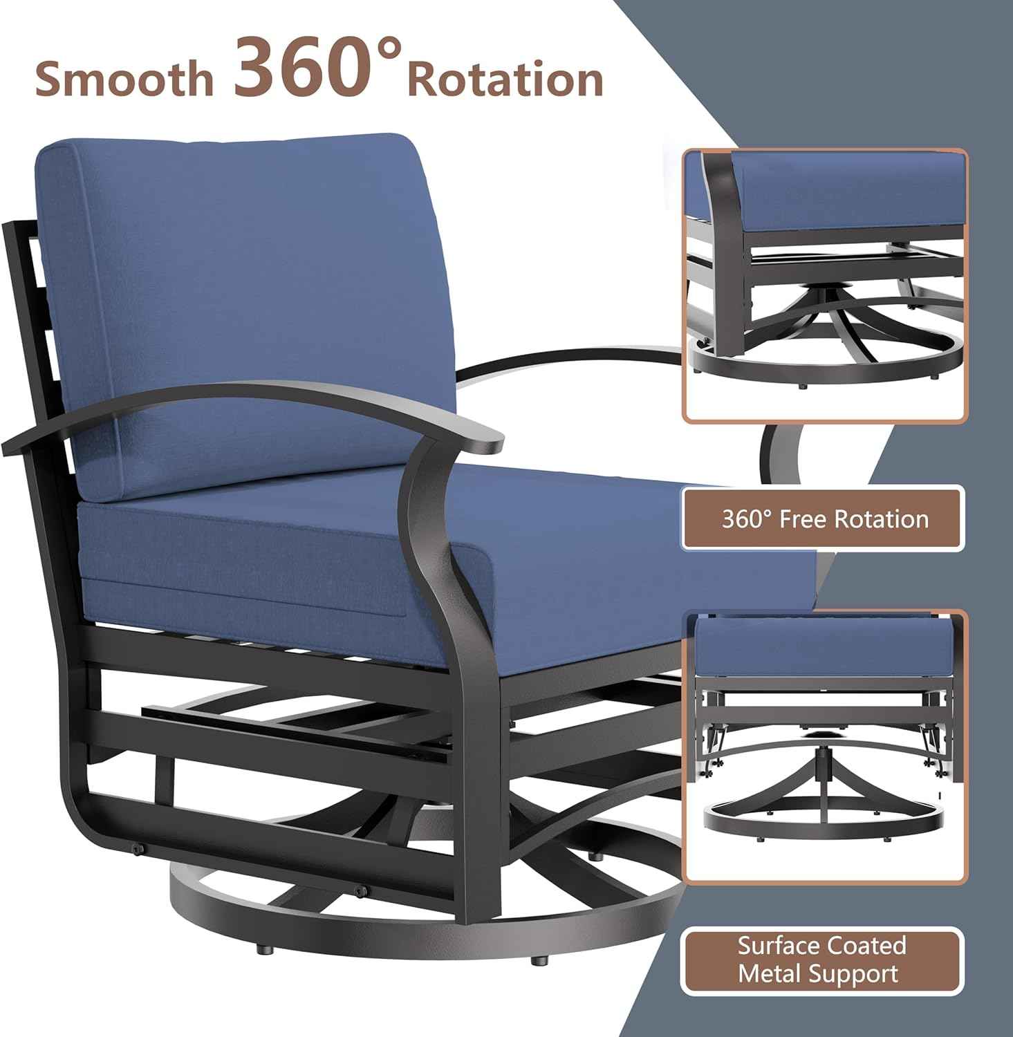 Aluminum Outdoor Patio Furniture Set,6 Pieces 7 Seats Patio Conversation Sets,Metal Patio Sectional Furniture Set with 5.1" Thickened Cushions,Swivel Rocking Chairs Set,Navy Blue