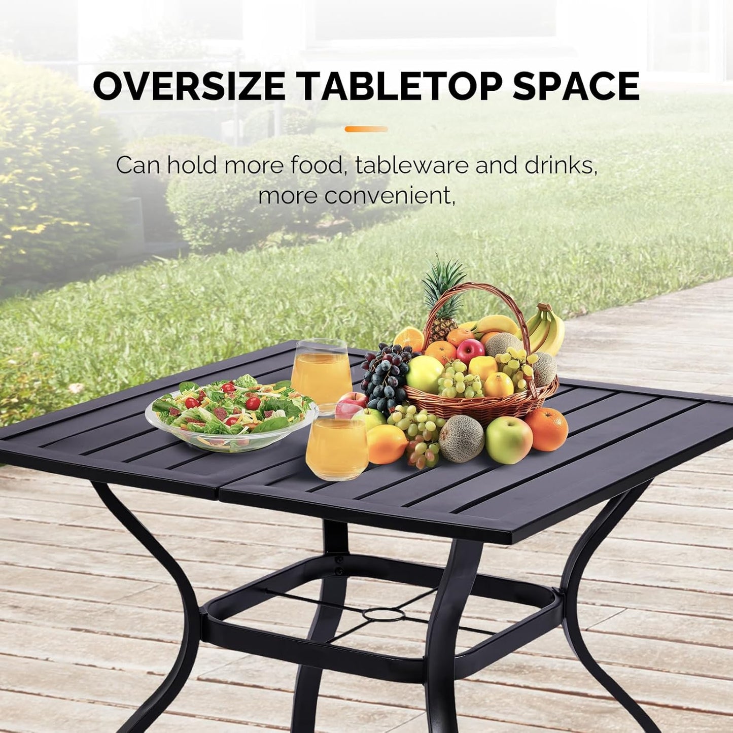 VINGLI 36" Square Patio Table for 4, Metal Outdoor Dining Table with Umbrella Hole, All-Weather Steel Patio Dining Table Outdoor Table for Lawn, Garden, Backyard, Black