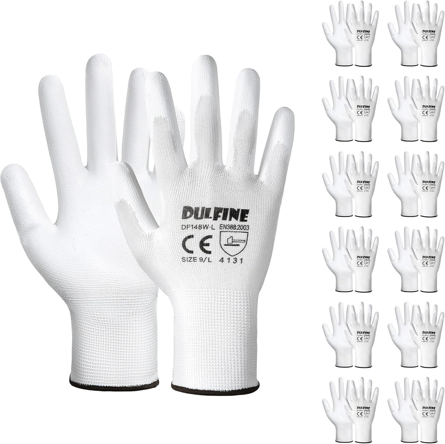 Safety Work Gloves PU Coated-12 Pairs,White Seamless Knit Glove with Polyurethane Coated Smooth Grip on Palm & Fingers, for Men and Women, Ideal for General Duty Work (XX-Large)