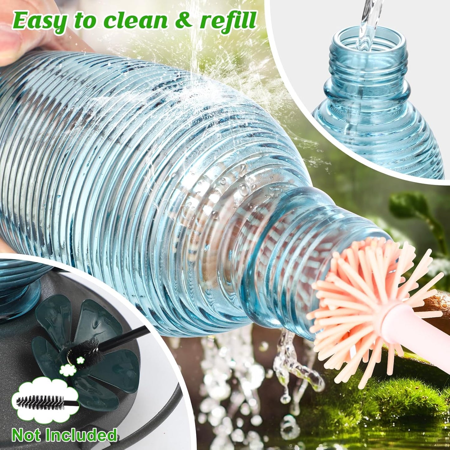 FEED GARDEN Glass Hummingbird Feeder for Outdoors Hanging, 20 OZ Humming Birds Feeders with 4 Bee Guard Feeding Ports & Built-in Ant Moat, Bird Feeder for Outside, Blue,1 Pack