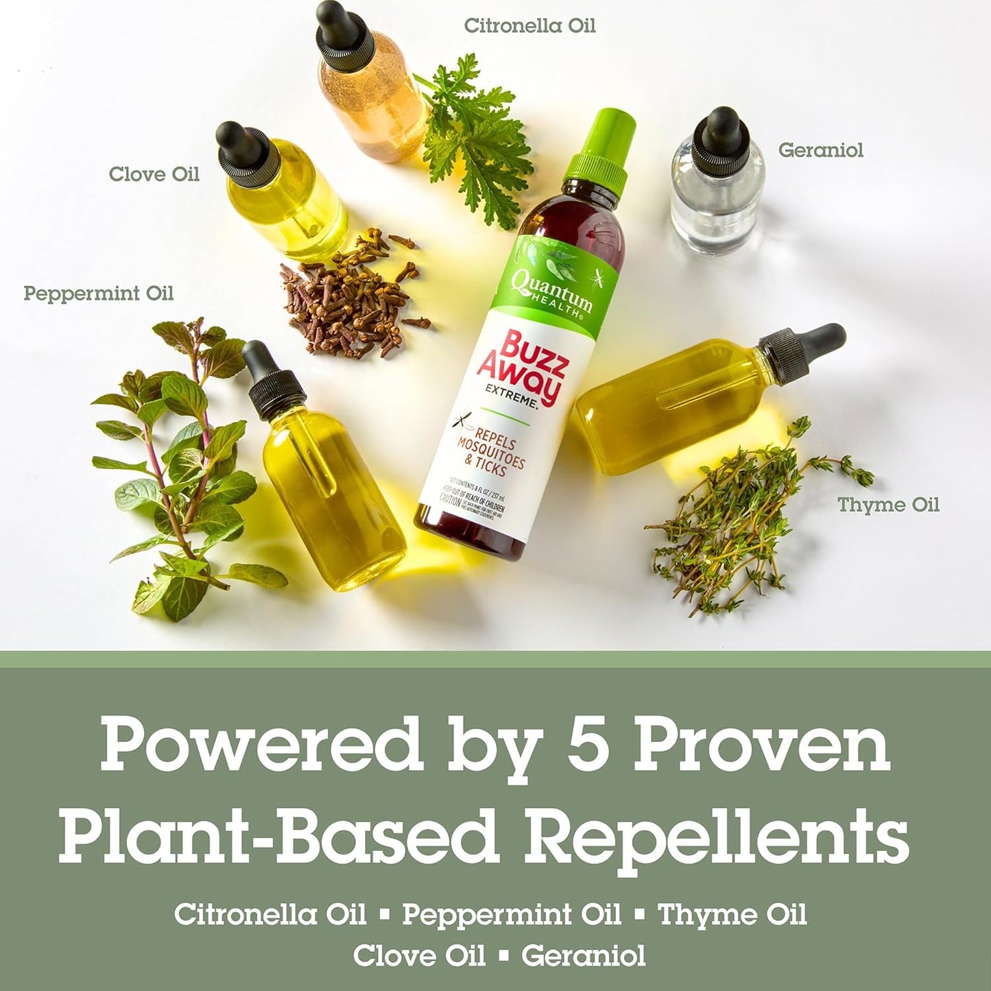 Quantum Health Buzz Away Extreme Tick & Mosquito Repellent DEET Free Peppermint & Citronella Oil Outdoor Bug Spray Powerful Plants Repel Bugs Off Your Skin, Kids Safe Insect Repellent- 8 Ounce