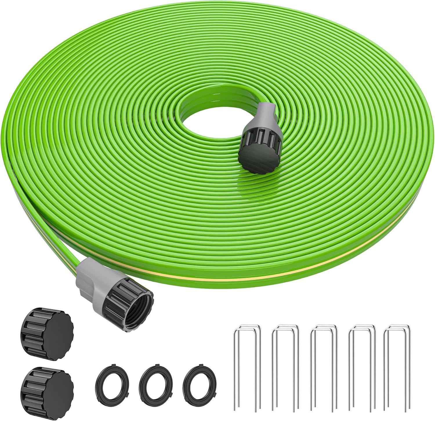 Sprinkler Soaker Hose 25 FT for Yard Garden, Flat Soaker Hose with Stakes, Irrigation Drip Hose, Watering Hose with Holes for Lawn