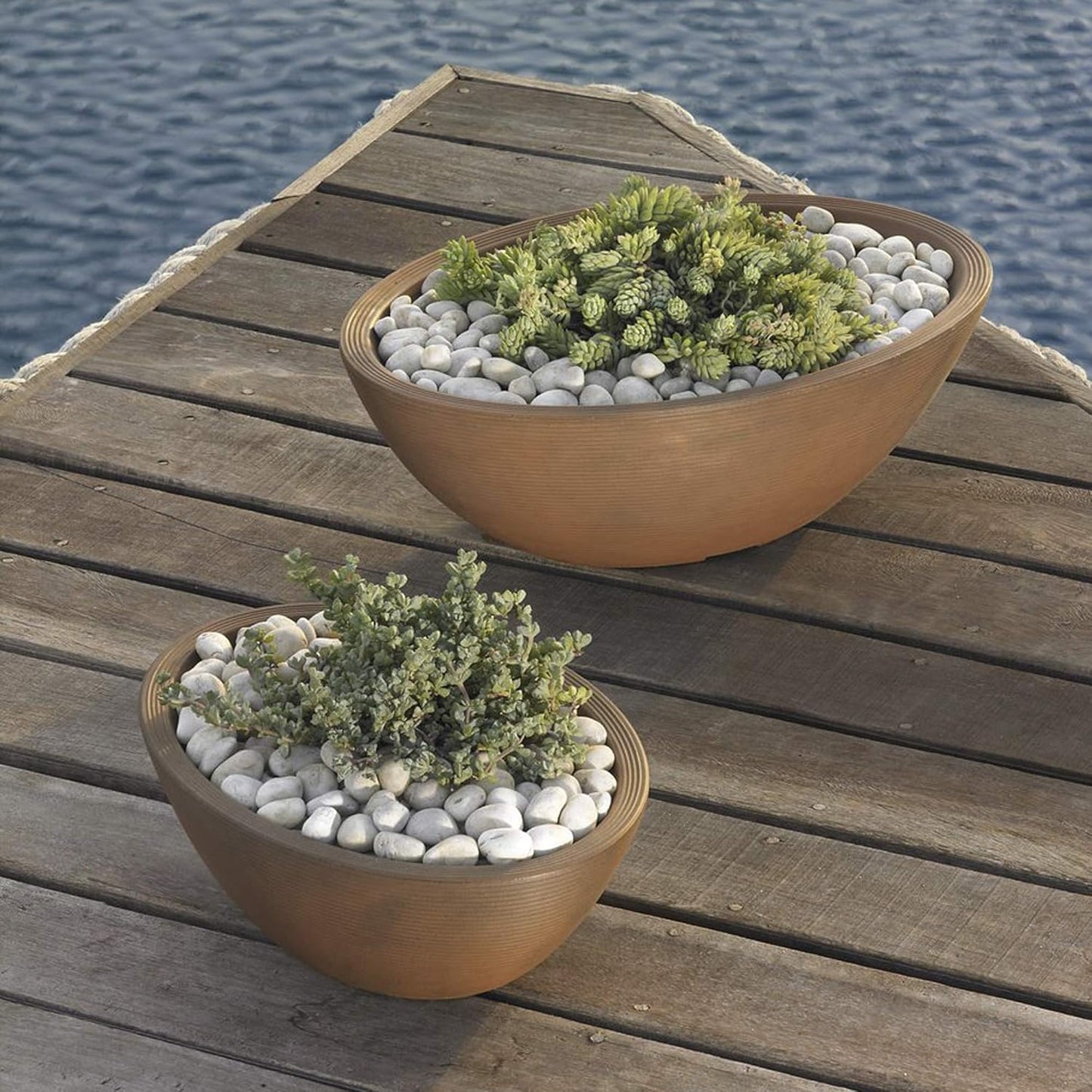 Crescent Garden Delano Oval Planter Bowl, Succulent Garden, Unique Indoor/Outdoor Double-Walled Plant Bowl with Plug- Oval Shape - 30" L x 21" W x 10" H (Slate)