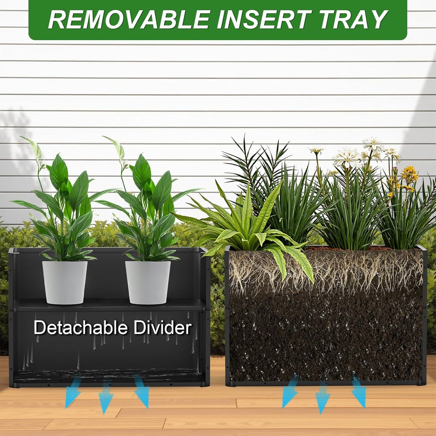 Metal Tall Rectangular Planter Box 36" L x 15" W x 24" H,Large Tall Black Planters for Outdoor Plants with Removable Insert Shelf for Porch, Garden, Patio, Yard