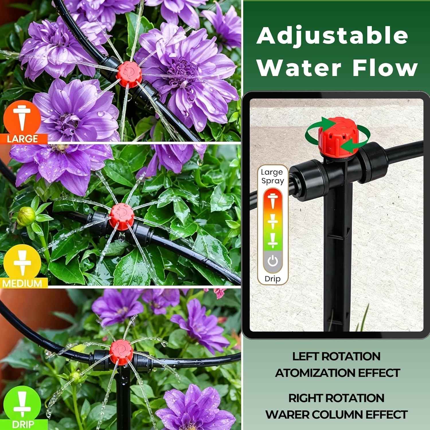 120FT Drip Irrigation System for Garden: Quick Connect PE Tubing Automatic Water Sprinkler Kit Adjustable Misting Part 1/4" Watering Hose for Outdoor Raised Bed Plants Flower Yard Greenhouse
