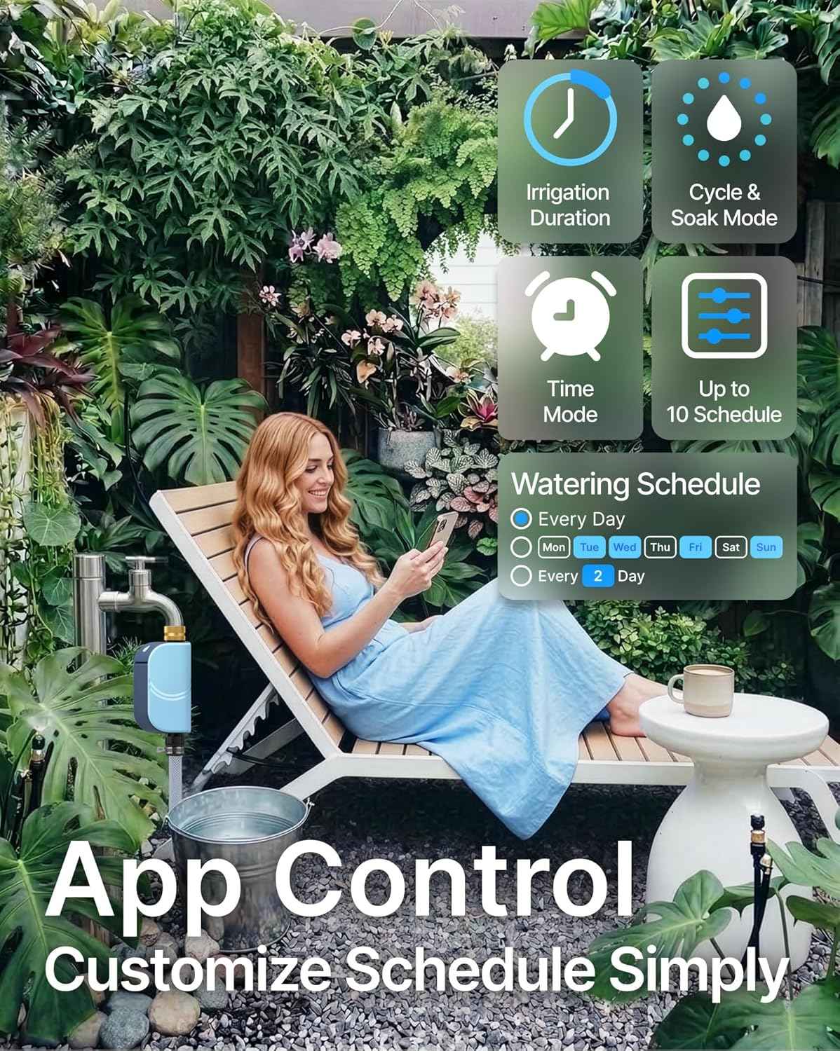 WiFi Water Timer for Garden Hose, Smart Sprinkler Controller with Heavy-Duty Brass Inlet & Flow Meter, No Hub Required, App Control Rain Delay Outdoor Hose Valve