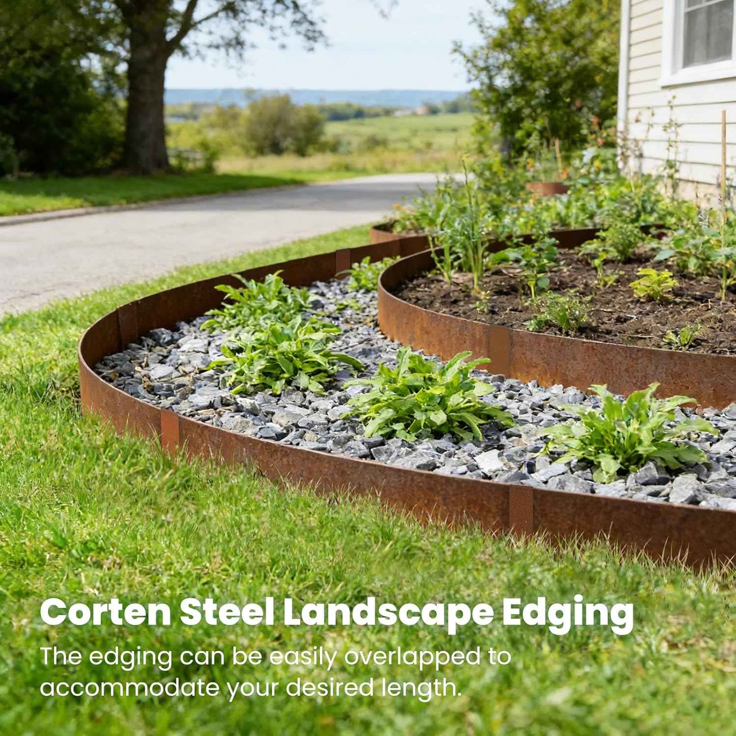 Corten Steel Landscape Edging 8" H x 40" L 6 Pack Metal Garden Edging, Pre-Rusted Metal Landscape Edging, Hammer-in Steel Edging for Landscaping with 6 Clips for Lawn Yard Border (20Ft Total)
