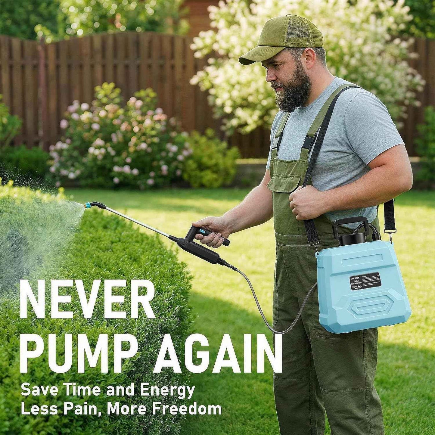 DEGGE Battery Powered Sprayer 2 Gallon, 7.4V Powerful Electric Pump Sprayer, Weed Killer Sprayers with Rechargeable Handle & 5 Mist Nozzles & Retractable Wand & Adjustable Strap for Lawn, Garden, Yard