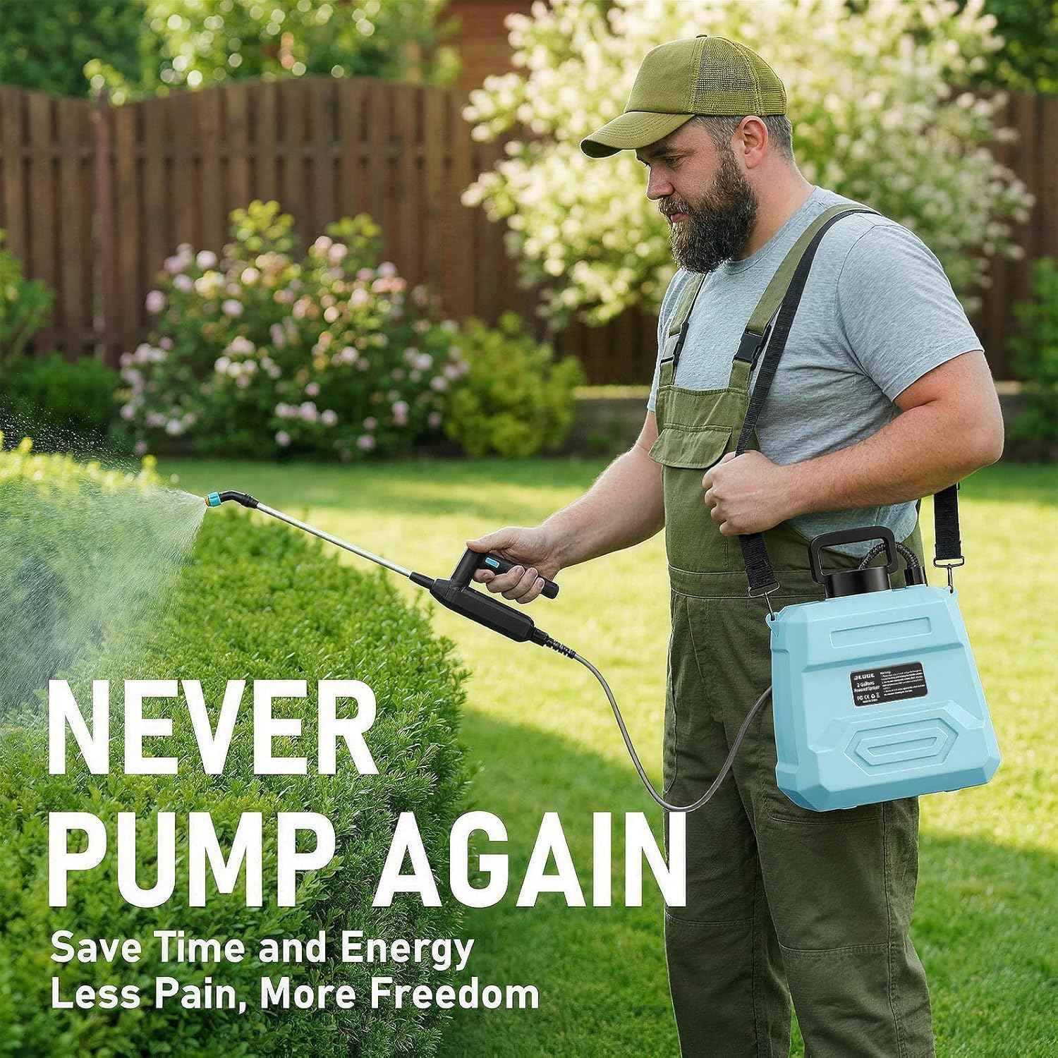 DEGGE Battery Powered Sprayer 2 Gallon, 7.4V Powerful Electric Pump Sprayer, Weed Killer Sprayers with Rechargeable Handle & 5 Mist Nozzles & Retractable Wand & Adjustable Strap for Lawn, Garden, Yard