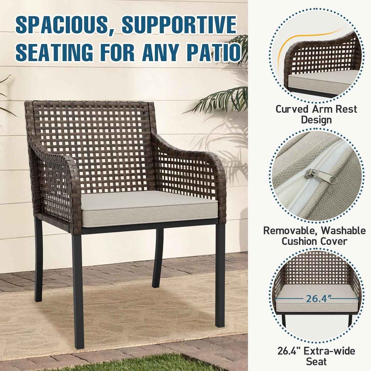 EAGLE PEAK Sienna Bay Outdoor Dining Set for 6, Patio Table Set with Umbrella Hole, All Weather Backyard Table, Chairs and Bench for Lawn, Garden, Deck, 6 Pieces, Brown