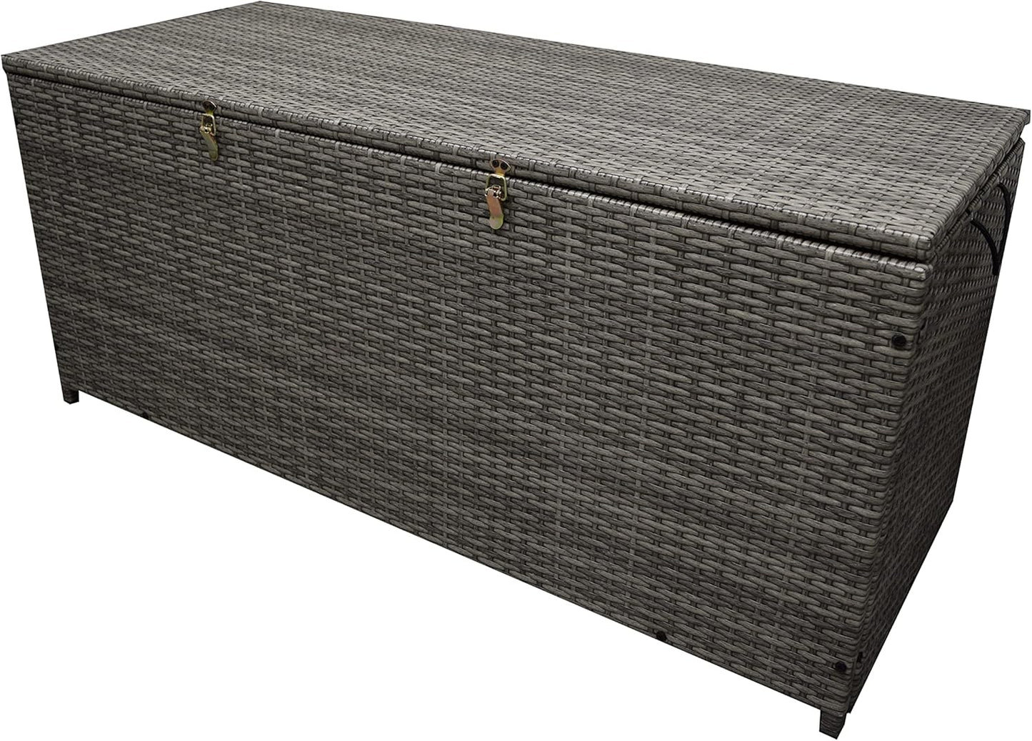 Oakland Living Grey Indoor and Outdoor Balcony Patio Deck Porch Pool 113 Gallon Wicker Storage Box Trunk Bin with Metal Frame