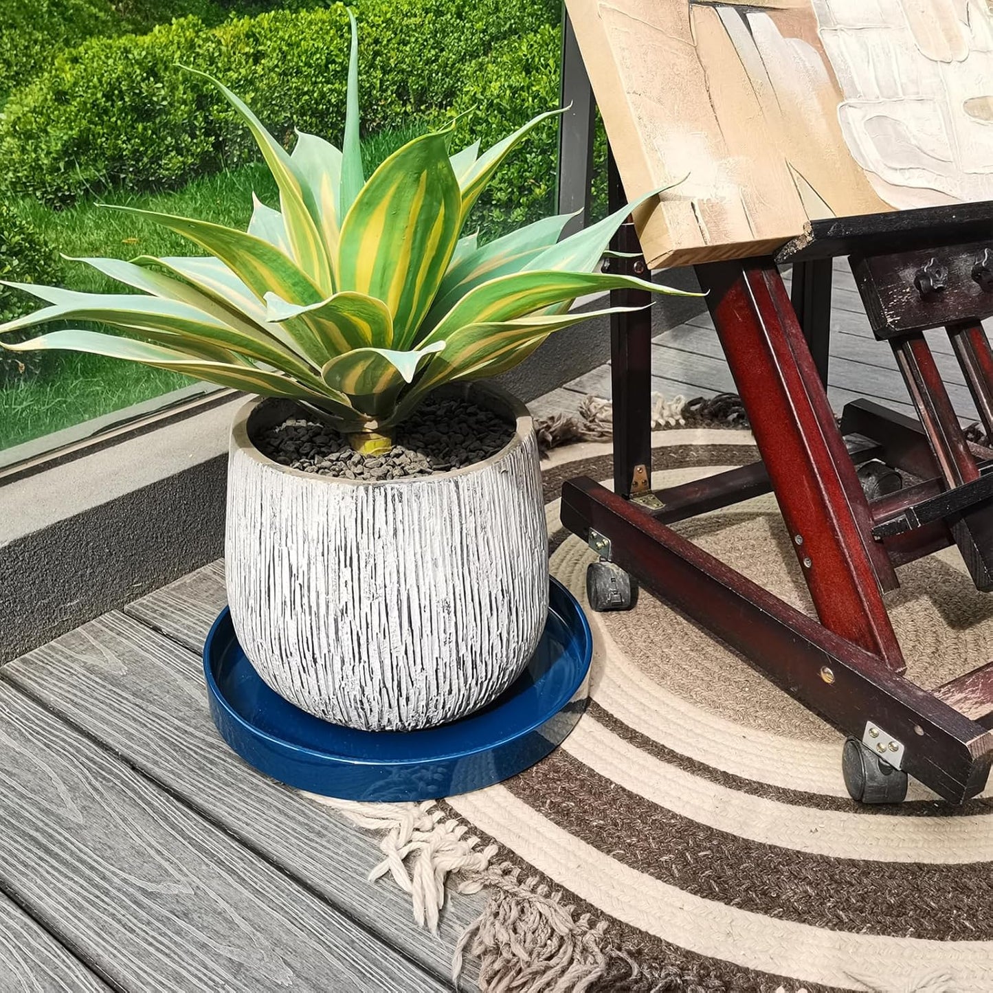 Ceramic Plant Saucer Pot Tray 14.5 Inch, Blue Planter Saucers 5 7 9 10 12 15 Inch for Indoors Outdoor, Flower Pot Saucers for Holding Water Drips and Soil