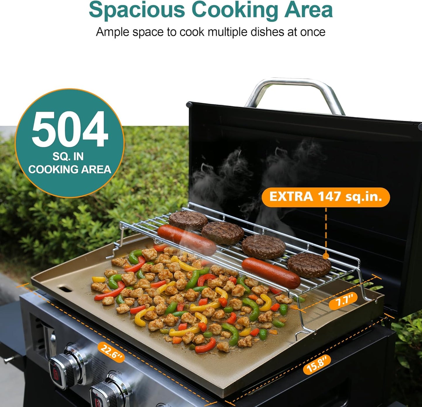 Brand-Man 3-Burner Portable Propane Gas Griddle with Lid - 28,000 BTU Flattop Griddle Grill, 504 Sq. In., Folding Side Tables, Rolling Cart for Outdoor BBQ, Camping, Patio