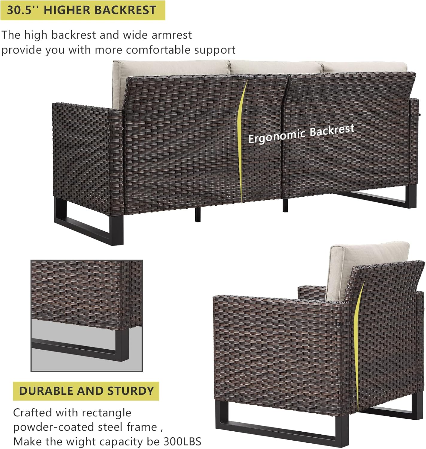 HUMMUH 7 Piece Patio Furniture Set PE Wicker Outdoor Couch,Patio Swivel Rocker Chairs and Ottomans Tables for Porch,Garden,Backyard