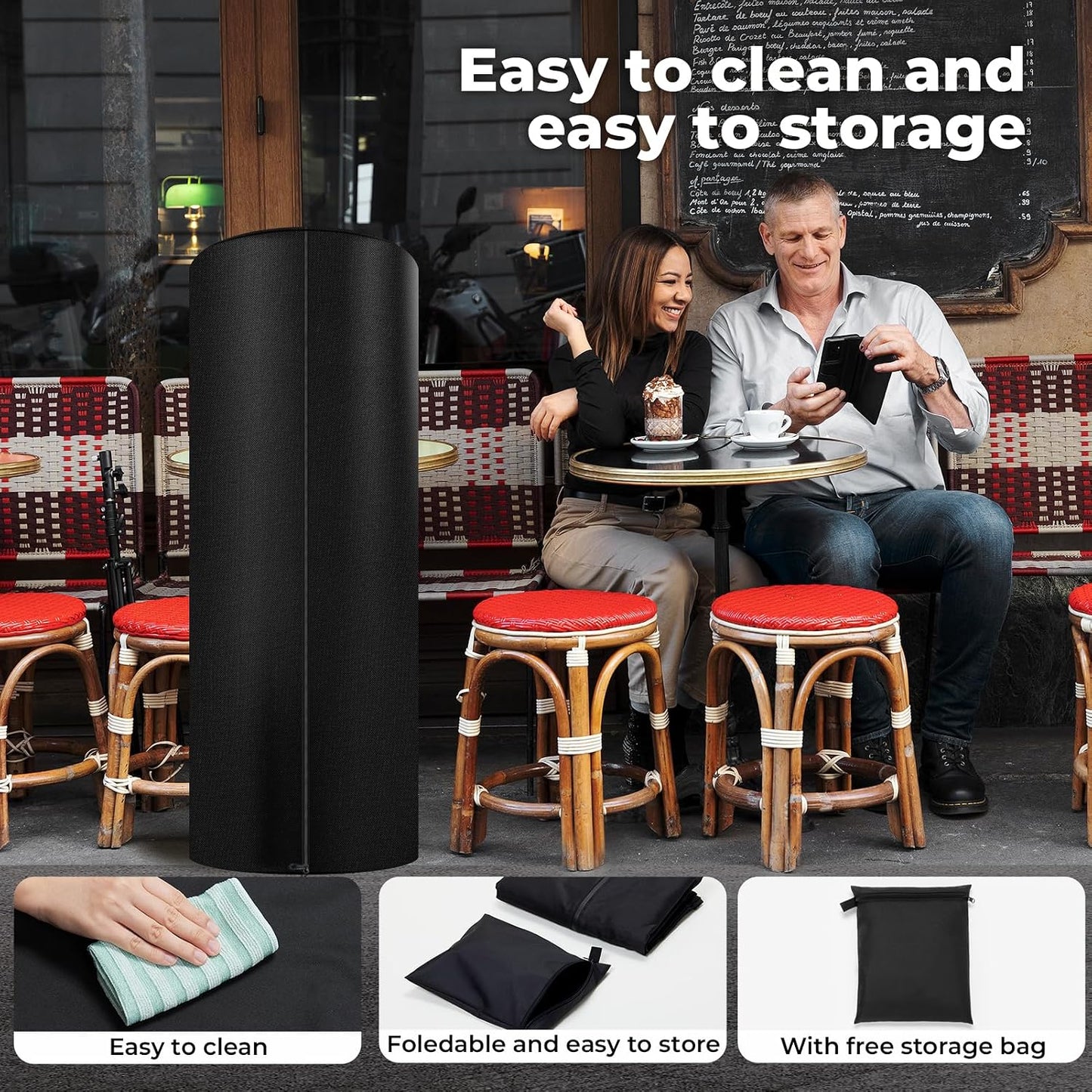 Tower Round Patio Heater Covers, Oxford Fabric, Heavy-duty and Weather-resistant, Waterproof, Dust-proof, Snow-proof, Windproof, with Zipper and Storage Bag