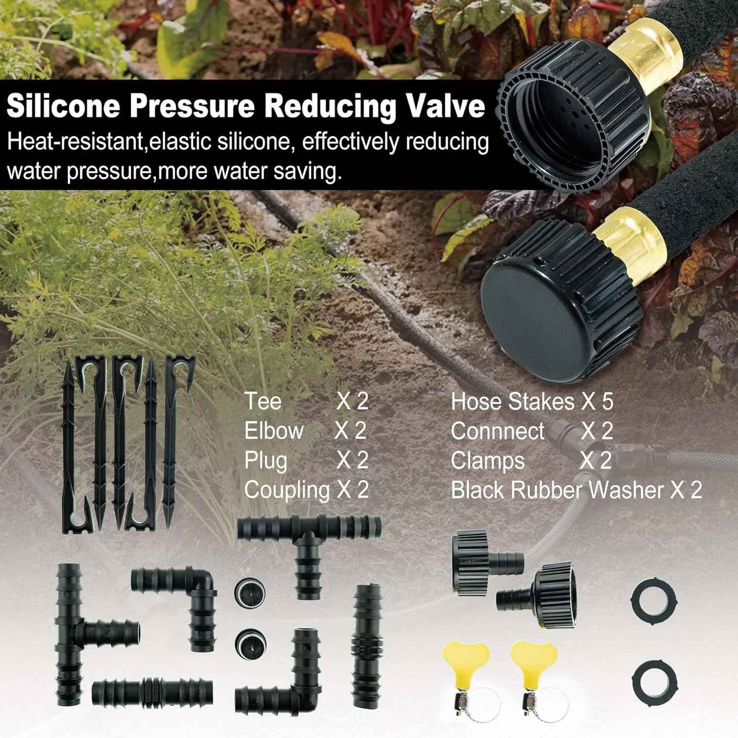 50FT Soaker Hose for Garden - 1/2" Diameter Heavy Duty Rubber Drip Irrigation Kit - Save 70% Water for Lawn/Flower Beds/Vegetable/Shrubs/Hedges