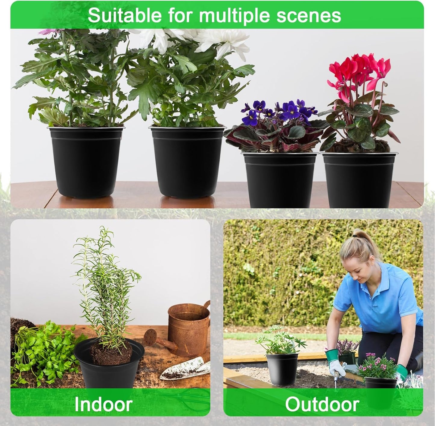 Anyumocz 60Pcs 0.5 Gallon Plant Nursery Pots,Plastic Pots with Drainage Holes,Flower Container Seedling Pot for Planting,Transplanting,Succulents,Cuttings,Garden(Black)