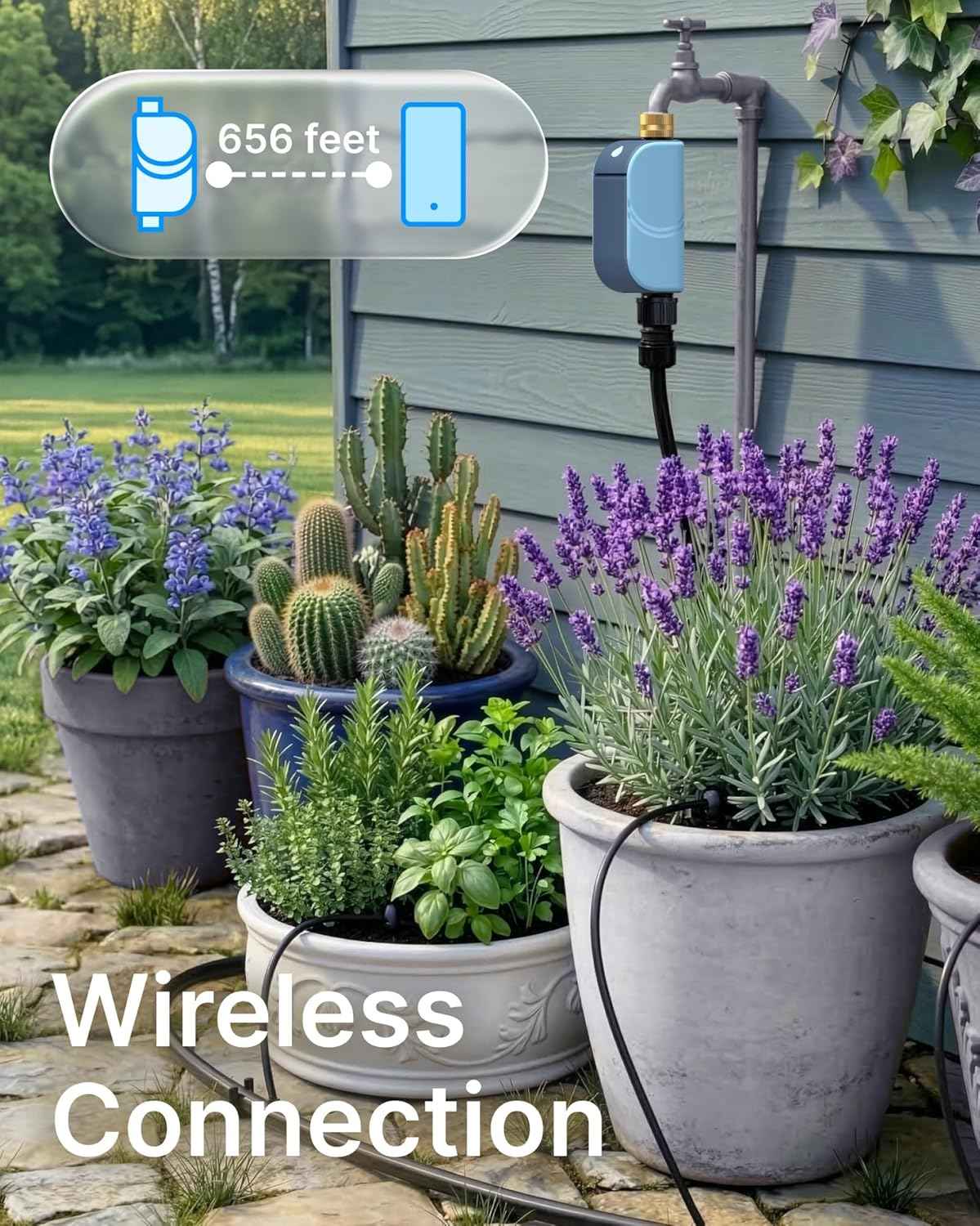 WiFi Water Timer for Garden Hose, Smart Sprinkler Controller with Heavy-Duty Brass Inlet & Flow Meter, No Hub Required, App Control Rain Delay Outdoor Hose Valve