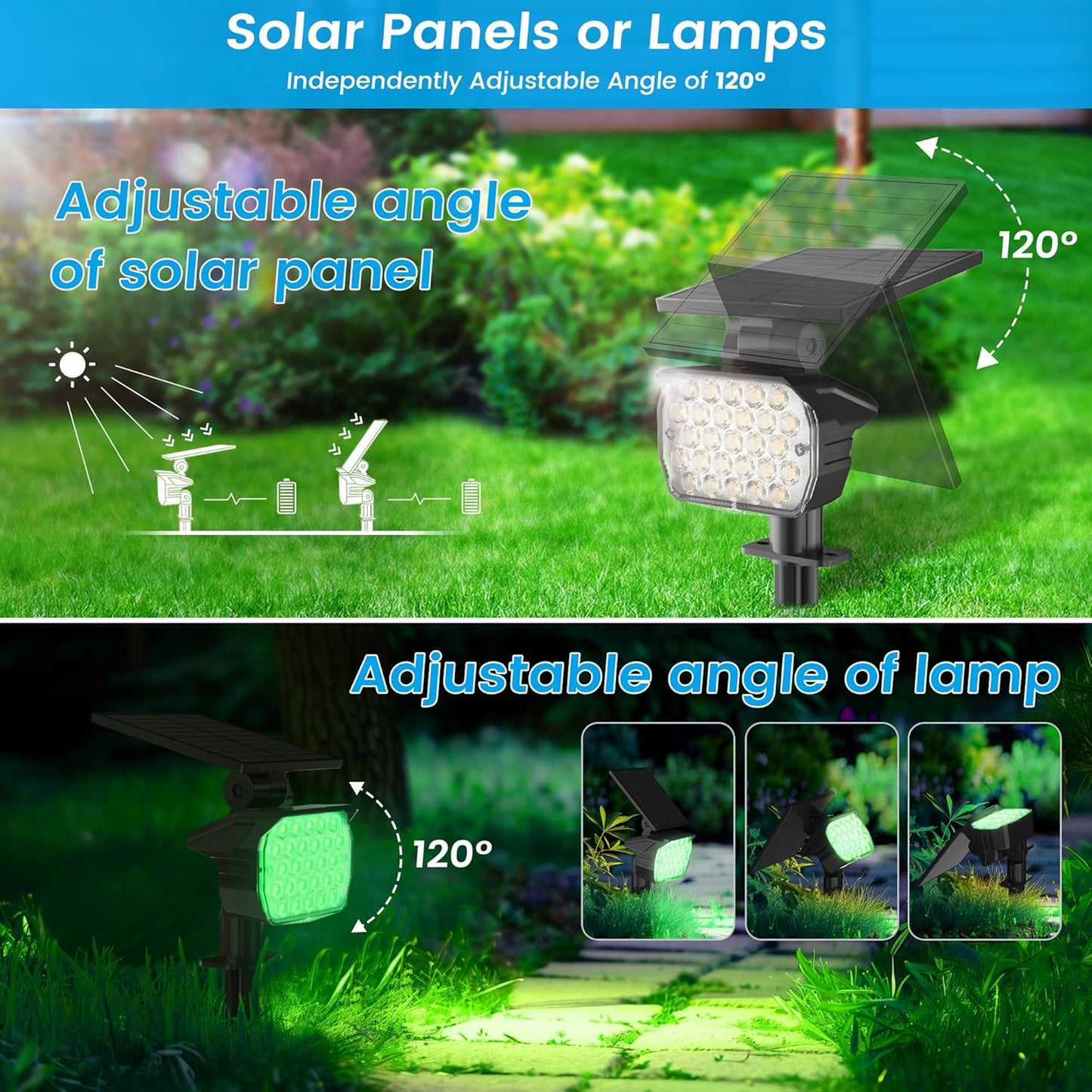 VOLISUN Solar Landscape Spotlights Adjustable Outdoor, Uplights Solar Waterproof IP67, Spot Lights Solar Powered for House,Tree,27 LED with 6 Colors Changing(4 Pack- RGB)