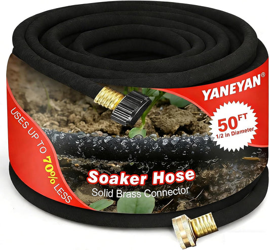 50 FT Soaker Hose 1/2" Heavy Duty Garden Hose to Save 70% Water Drip Irrigation Kit for Lawn/Yard Landscaping Beds