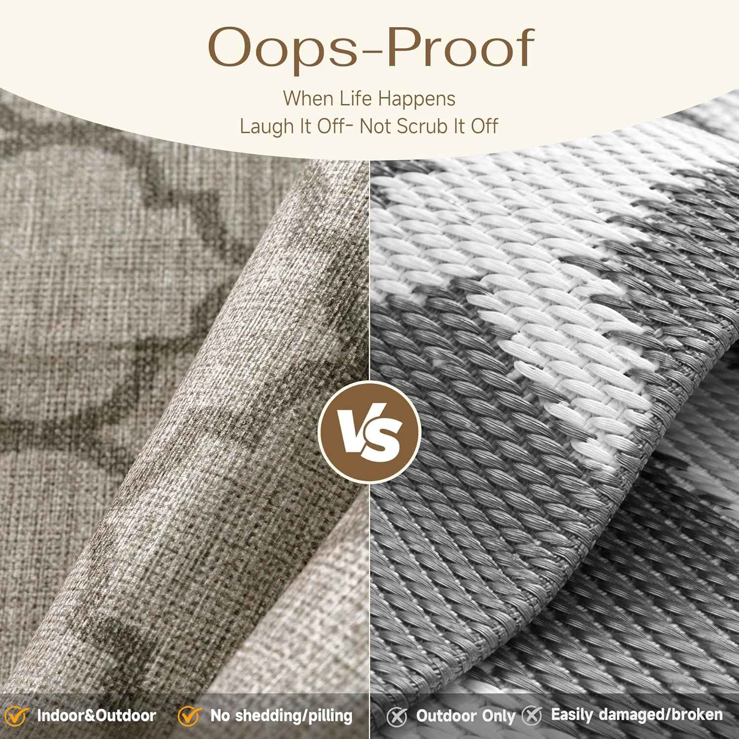 5x8 Indoor Outdoor Area Rug Washable Patio Rug Brown Non Slip High Traffic Waterproof Carpet for Living Room Bedroom Backyard Porch Camping RV Balcony Poolside