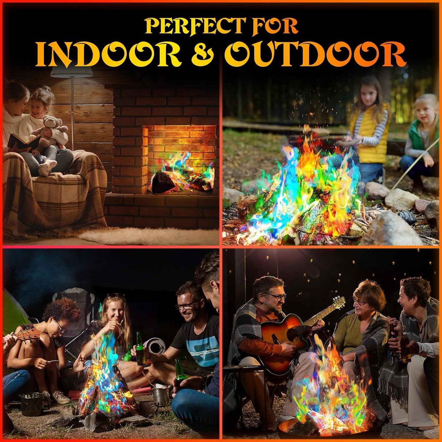 MEKER Fire Color Changing Packets - Fire Pit, Campfires, Outdoor Fireplaces, Bonfire - Magic Colorful Changing Fire - Perfect Fire Camping Accessories for Kids & Adults (12 Pack)